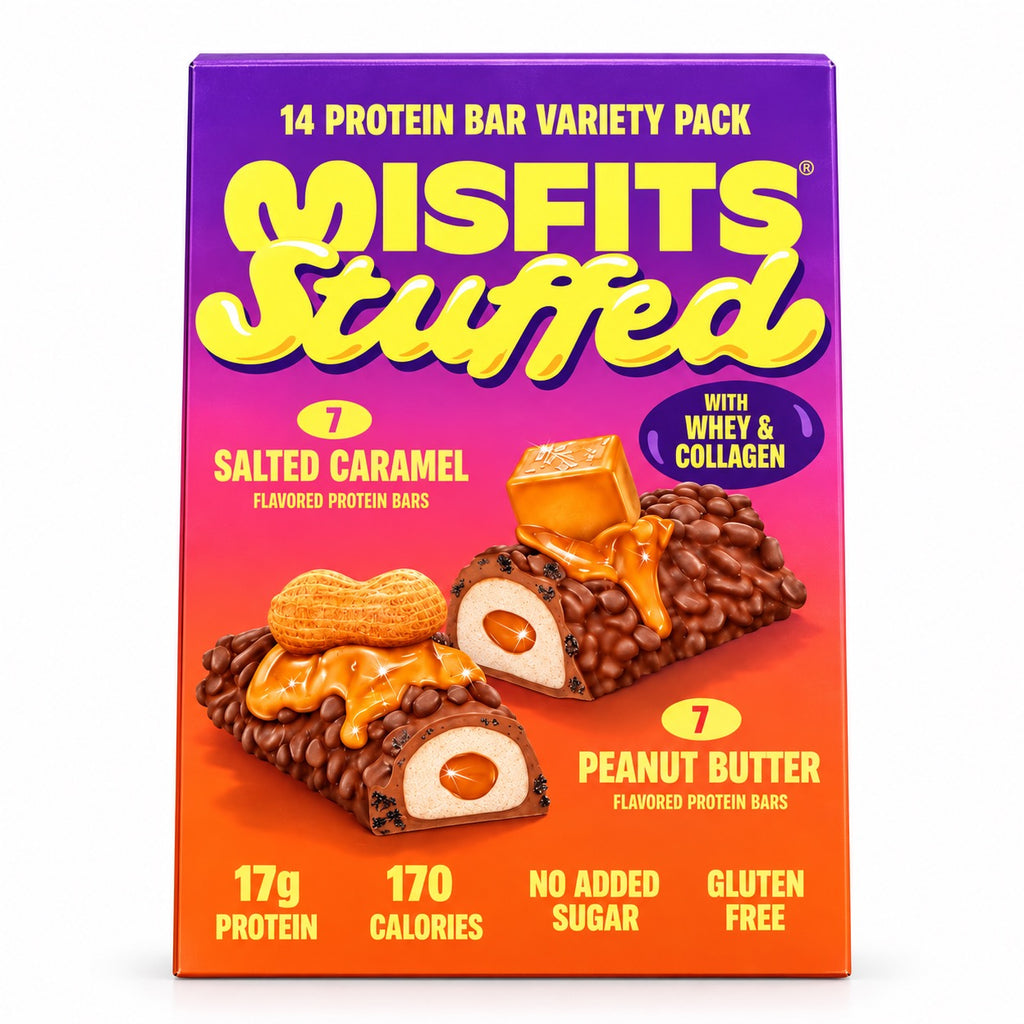 Misfits Stuffed Protein Bars Variety Pack, 14 Count, Salted Caramel & Peanut Butter