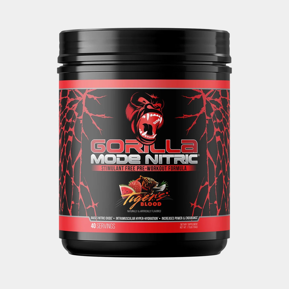 Gorilla Mode Nitric Pre-Workout – Candy Apple, Stim-Free, 40 Servings