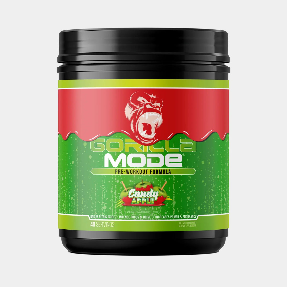 Gorilla Mode Nitric Pre-Workout – Candy Apple, Stim-Free, 40 Servings
