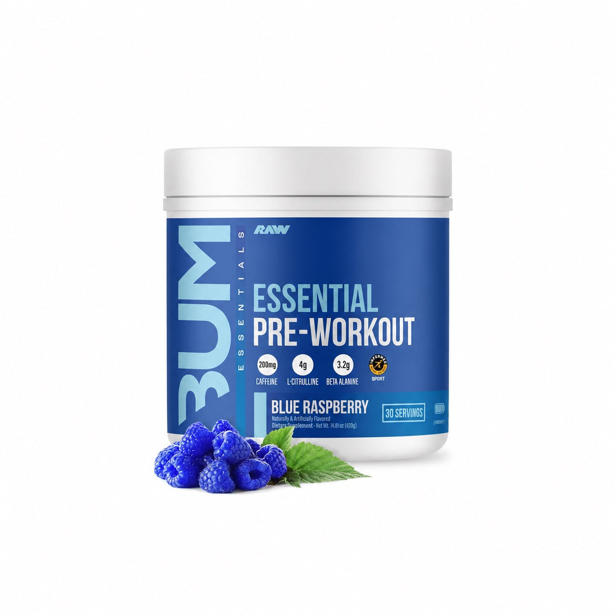 RAW Essential Pre-Workout – Blue Raspberry, 30 Servings