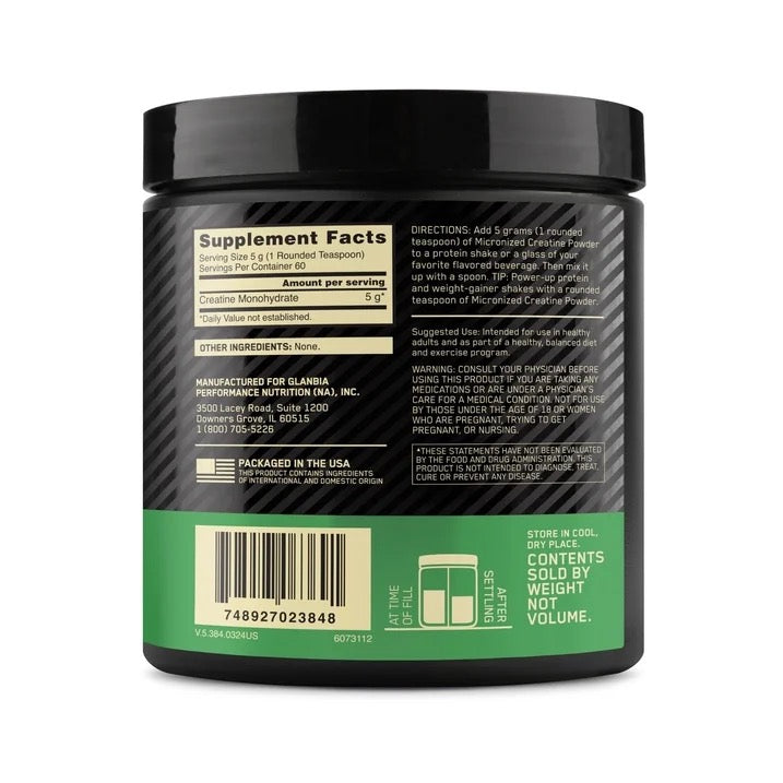 Optimum Nutrition Micronized Creatine Powder – Unflavored, 300g, 60 Servings