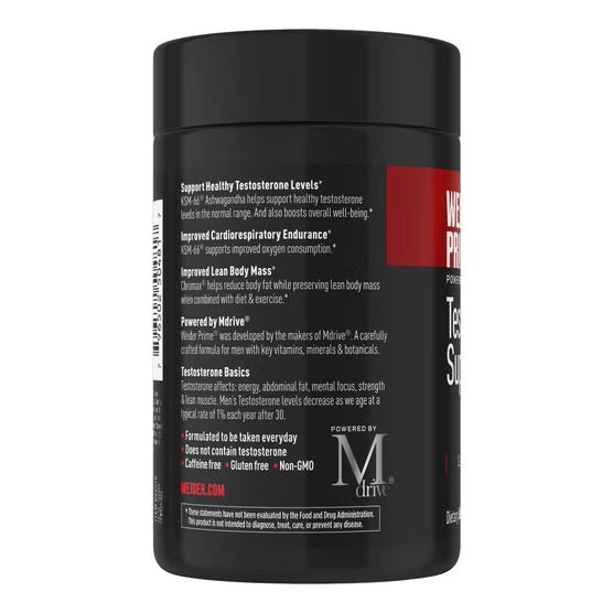 Weider Prime Testosterone Support 120 Capsules with Ashwagandha Vitamin D & Chromax