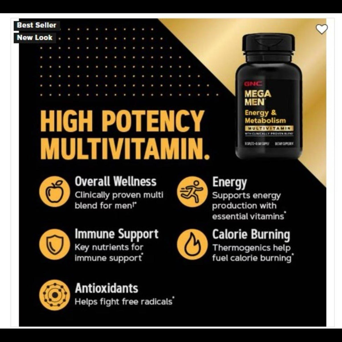 GNC Mega Men Energy & Metabolism Multivitamin – 180 Caplets, 90-Day Supply