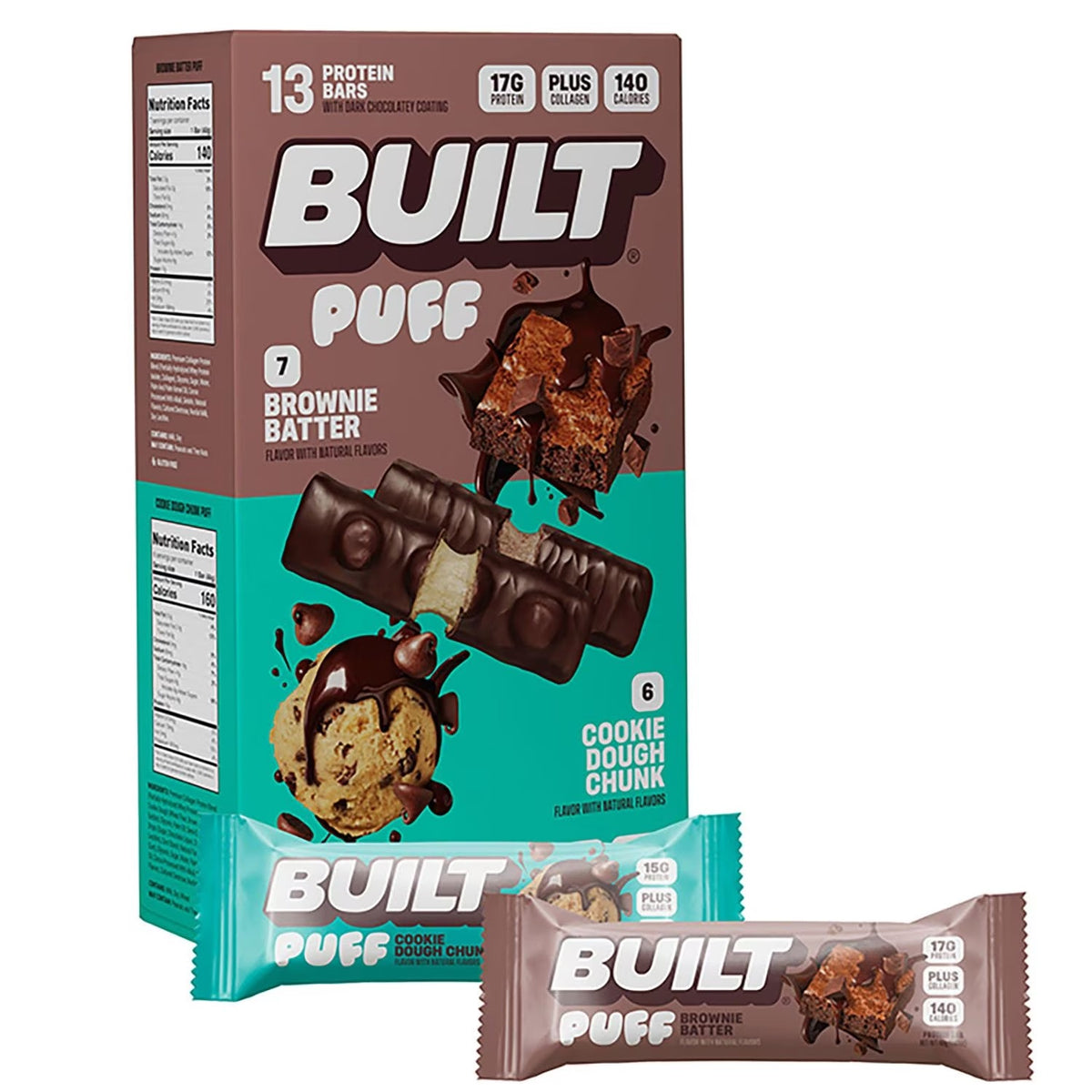 BUILT Puff Protein Bars Variety Pack – Candy Cane Brownie & Chocolatey Hazelnut