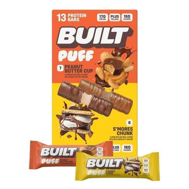 BUILT Puff Protein Bars Variety Pack – Candy Cane Brownie & Chocolatey Hazelnut