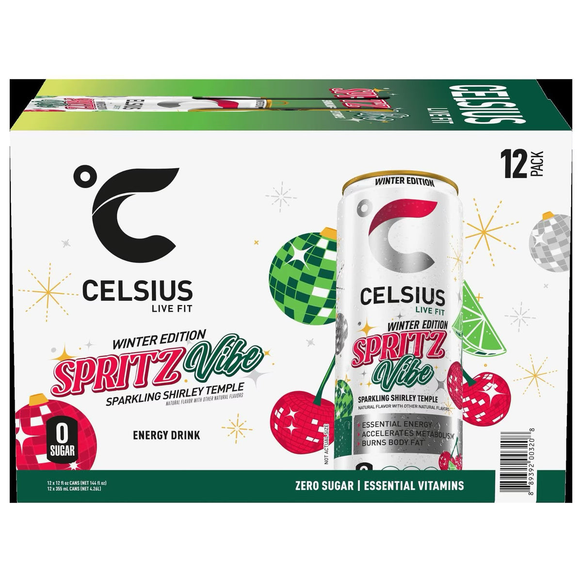 CELSIUS Winter Edition Spritz Vibe Energy Drink, 12 Pack, 12 fl oz Cans