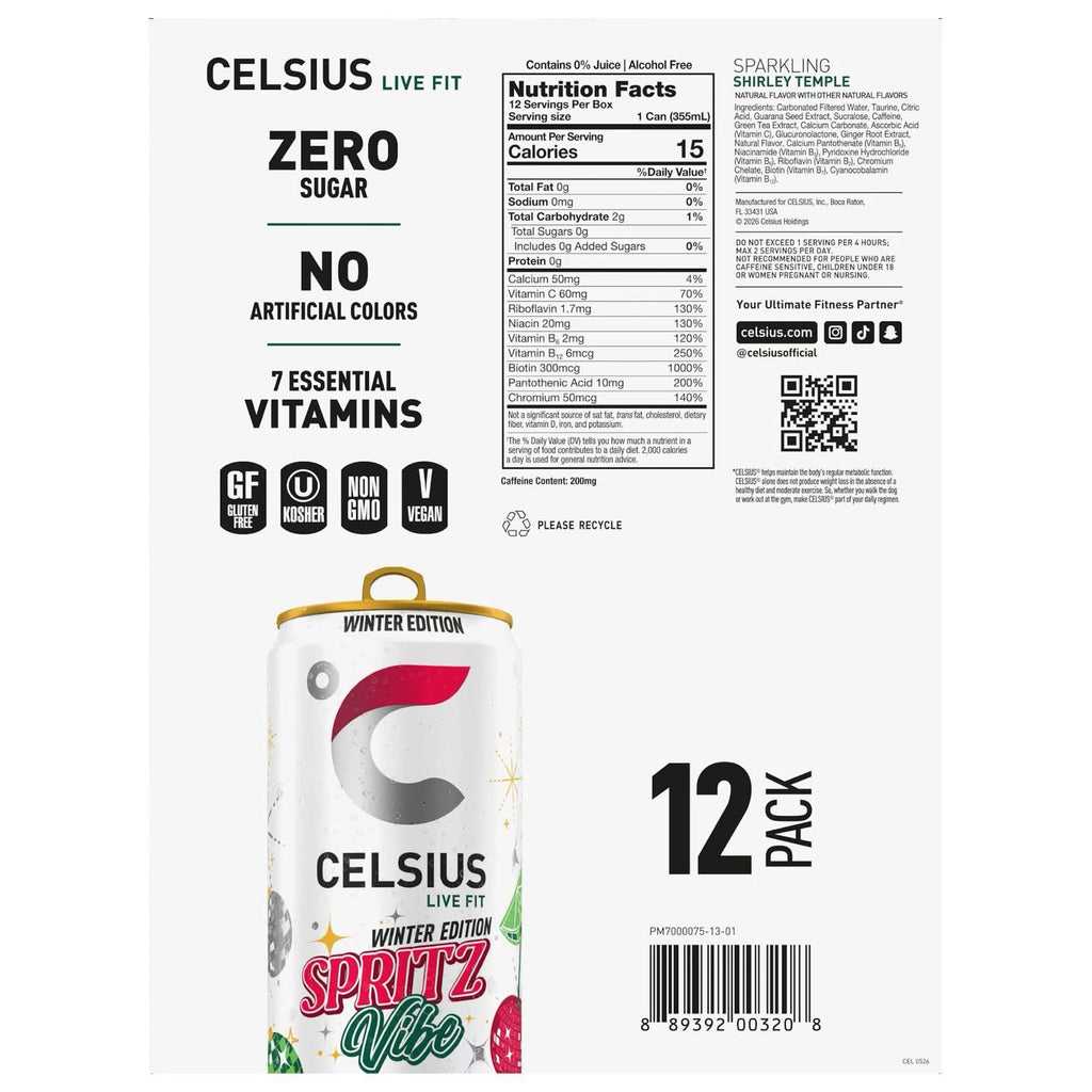 CELSIUS Winter Edition Spritz Vibe Energy Drink, 12 Pack, 12 fl oz Cans