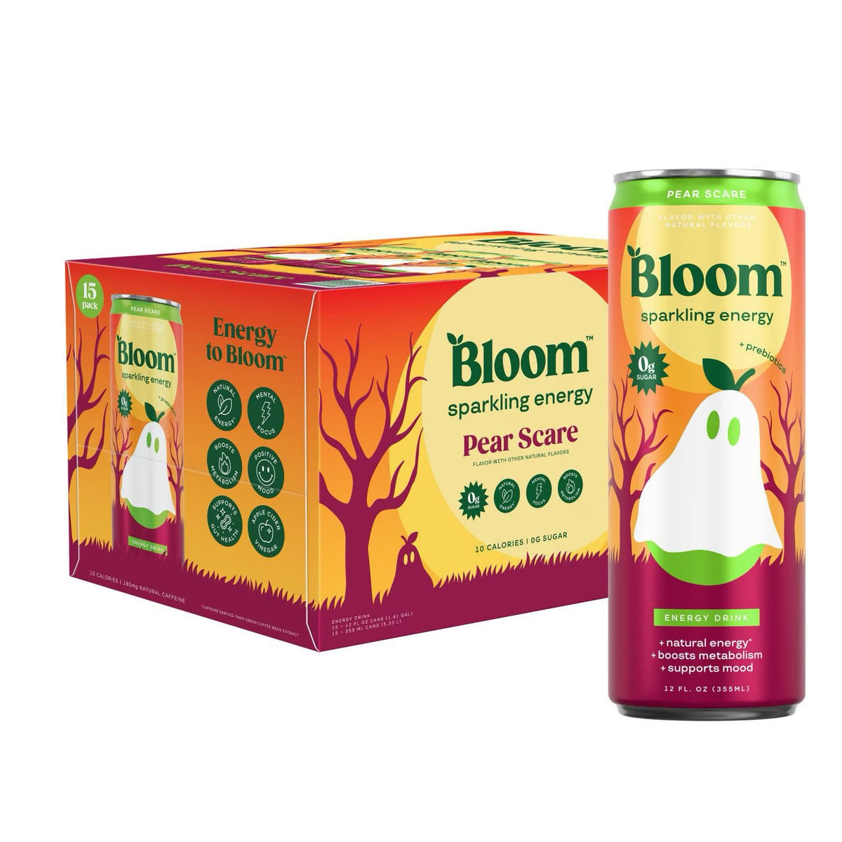 Bloom Sparkling Energy Drink – Pear Flavor, Limited Edition, 15-Pack, 12 fl oz Cans